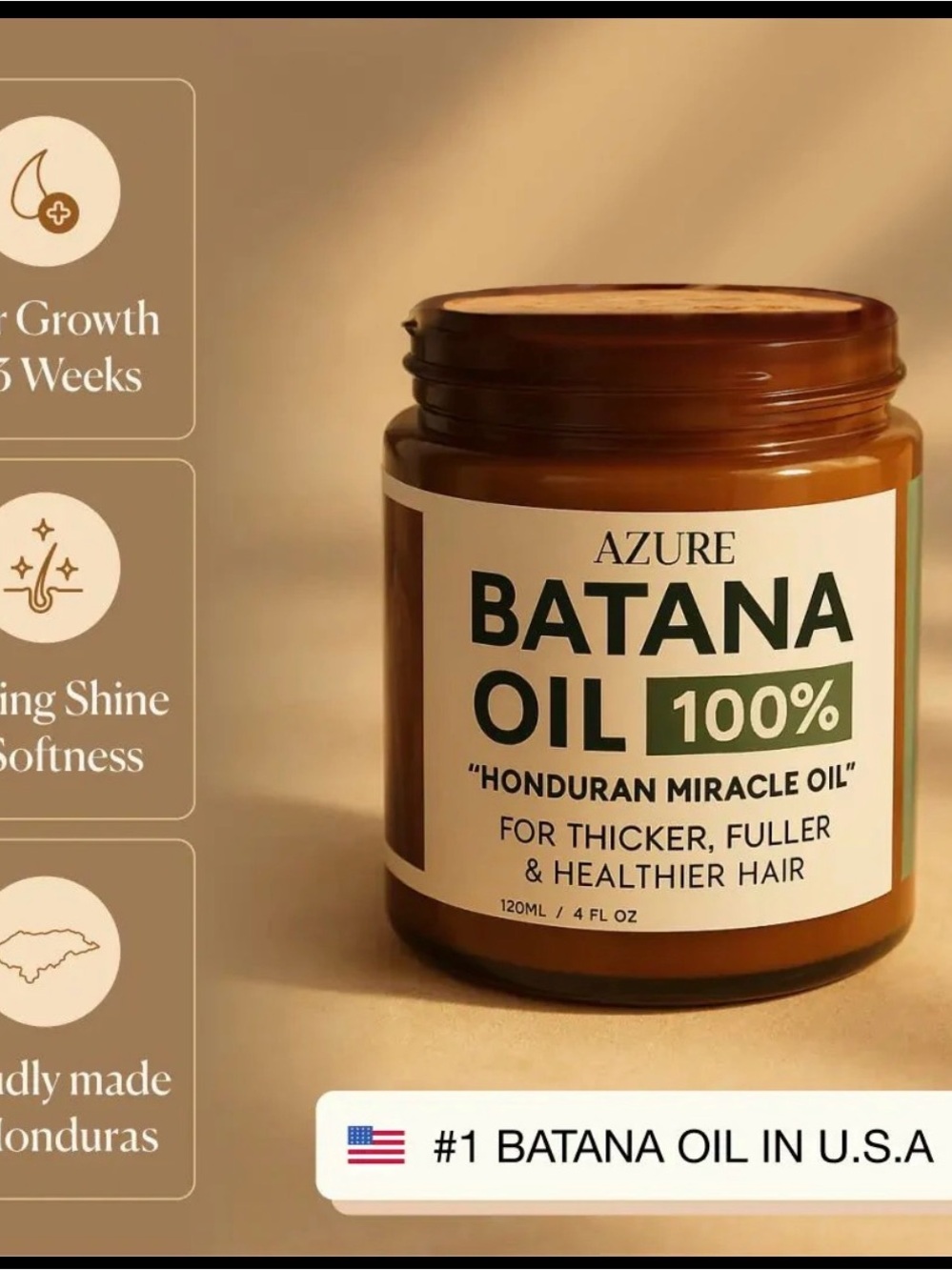 Batana Oil 100% - Brown Hair Treatment for Thicker, Fuller Hair